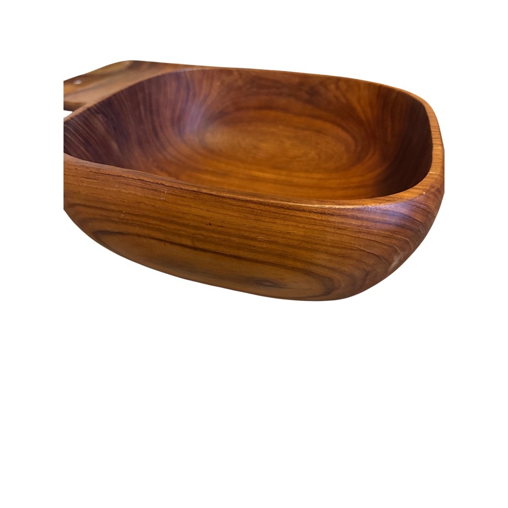 Vintage Mid Century Modern Handcrafted Solid Wood Square Serving Bowl 9 Inch